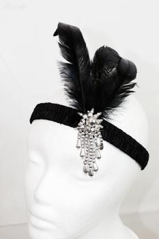 20er-Jahre Flapper-Stirnband mit Strass-Brosche & Federn